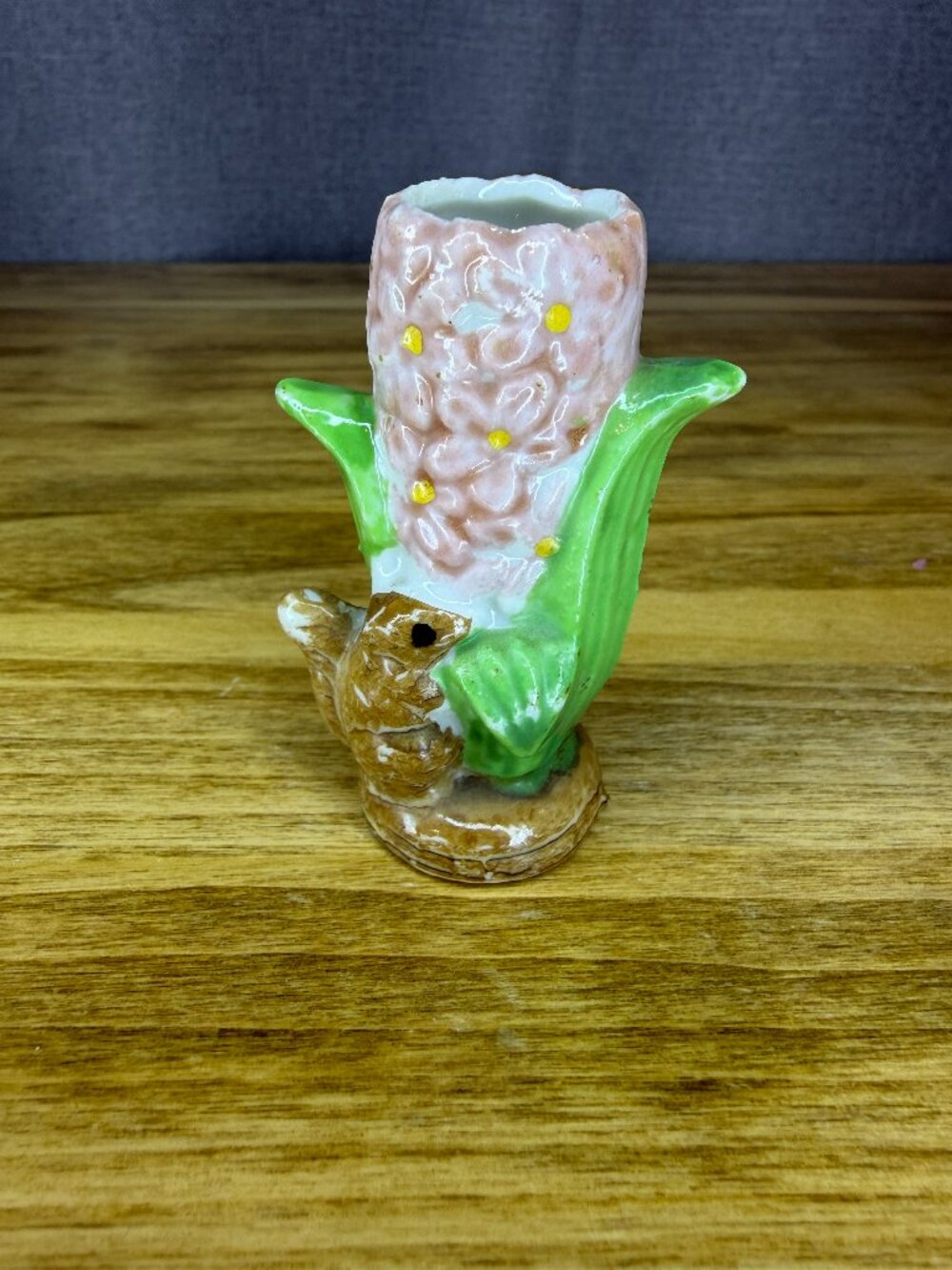 Vintage Squirrel Delphinium Toothpick Holder Flower Occupied Japan
